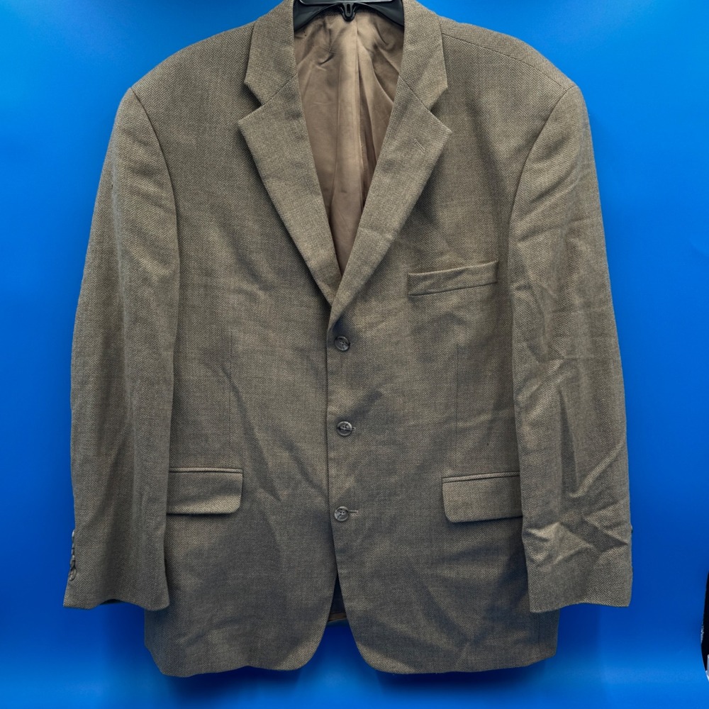 Mens Brown Herringbone Tweed Blazer‎ Sport Coat Three Button Jacket - Picture 2 of 12